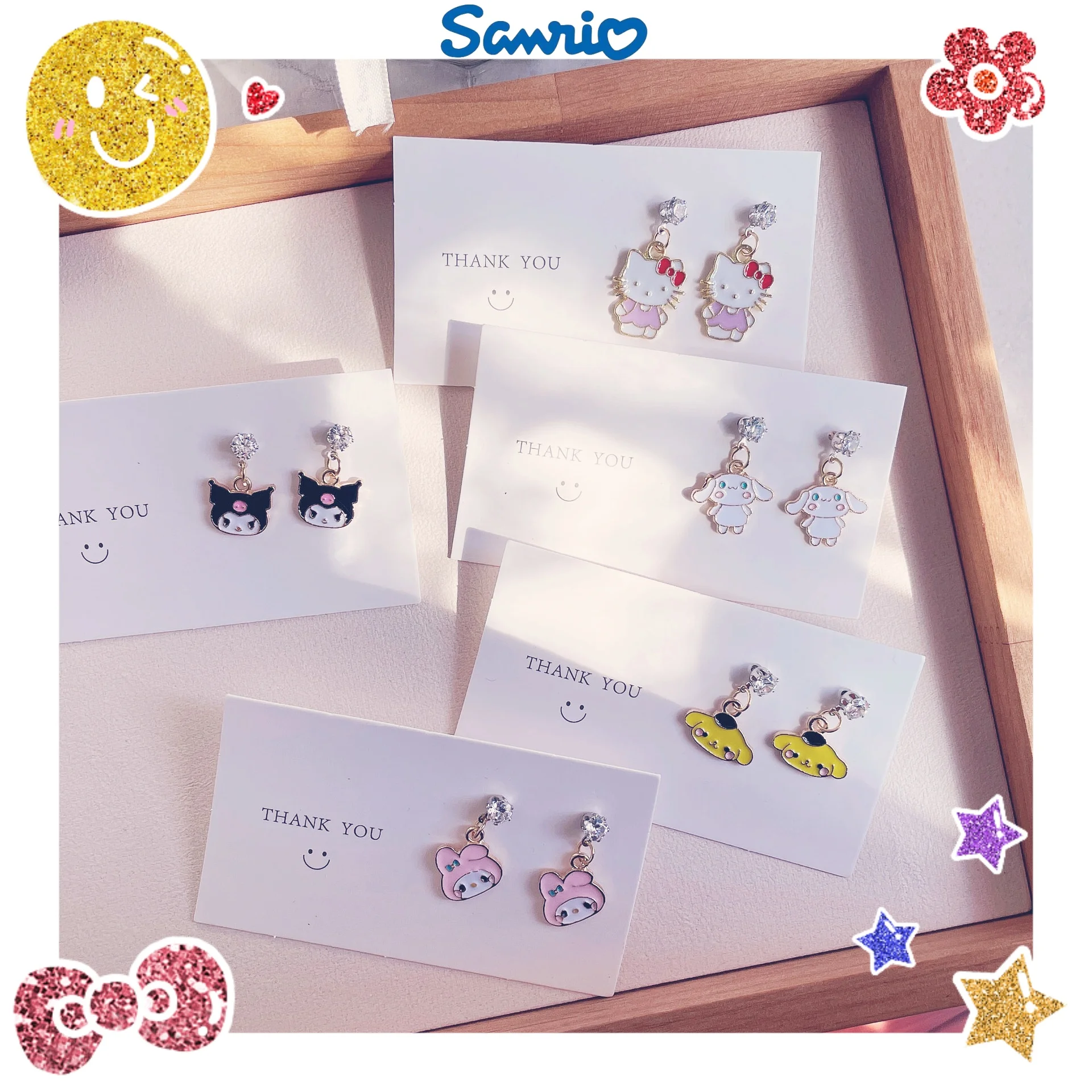 

Sanrio Kuromi Earrings Action Anime Figures Mymelody HelloKitty Cinnamoroll Earrings Cute Cartoon Ornaments Women's Jewelry Gift