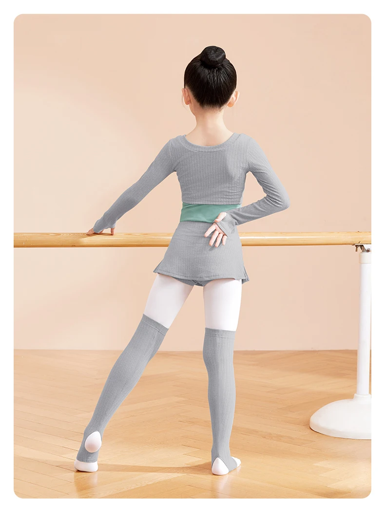 Mädchen Ballett dreiteiliges Set Ballett Tanz kostüme Kleinkind Kinder Ballett Outfits gestrickte Tanz oberteile Culottes Beinlinge – Detail 14