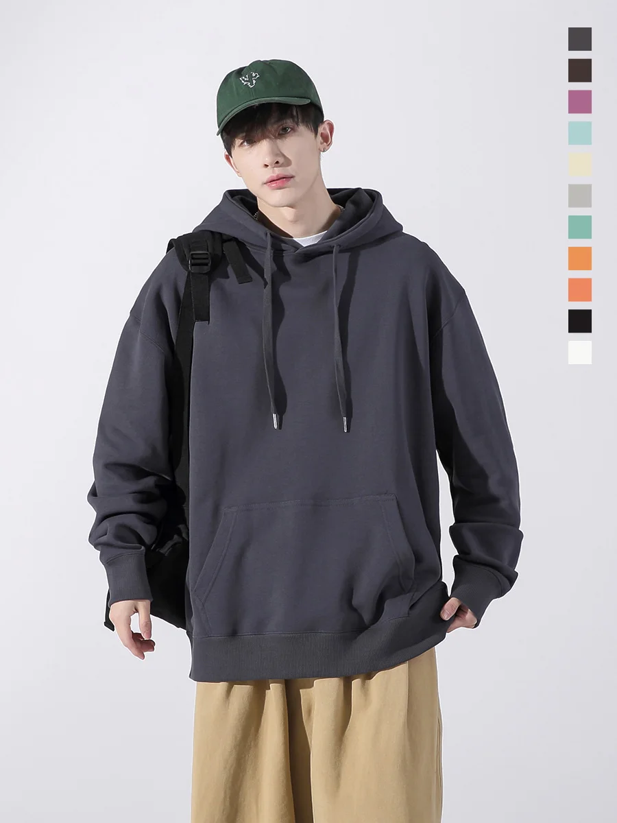 

Spring Autumn Hoodies Sweatshirt Mens 350g 100% Cotton Thicken Solid Basic Essential Unisex Casual Women Pullovers Jogger Tops