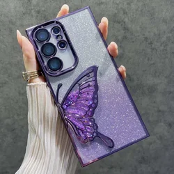 Shimmering 3D Glitter Butterfly Phone Case with Clear Electroplate Finish - Samsung S26Edge (PURPLE)