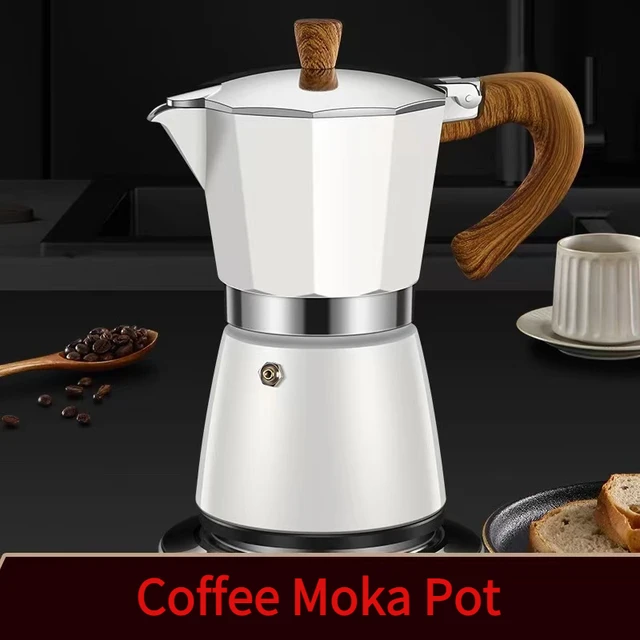 Moka Pot Italian Coffee Maker Classic Stovetop Espresso And Coffee Maker,  Retro Moka Pot For Italian And Cuban Cafe Brewing, Greca Coffee Maker,  Coffee Maker Cafeteras, 3 Espresso Cups, White Coffee Accessories 