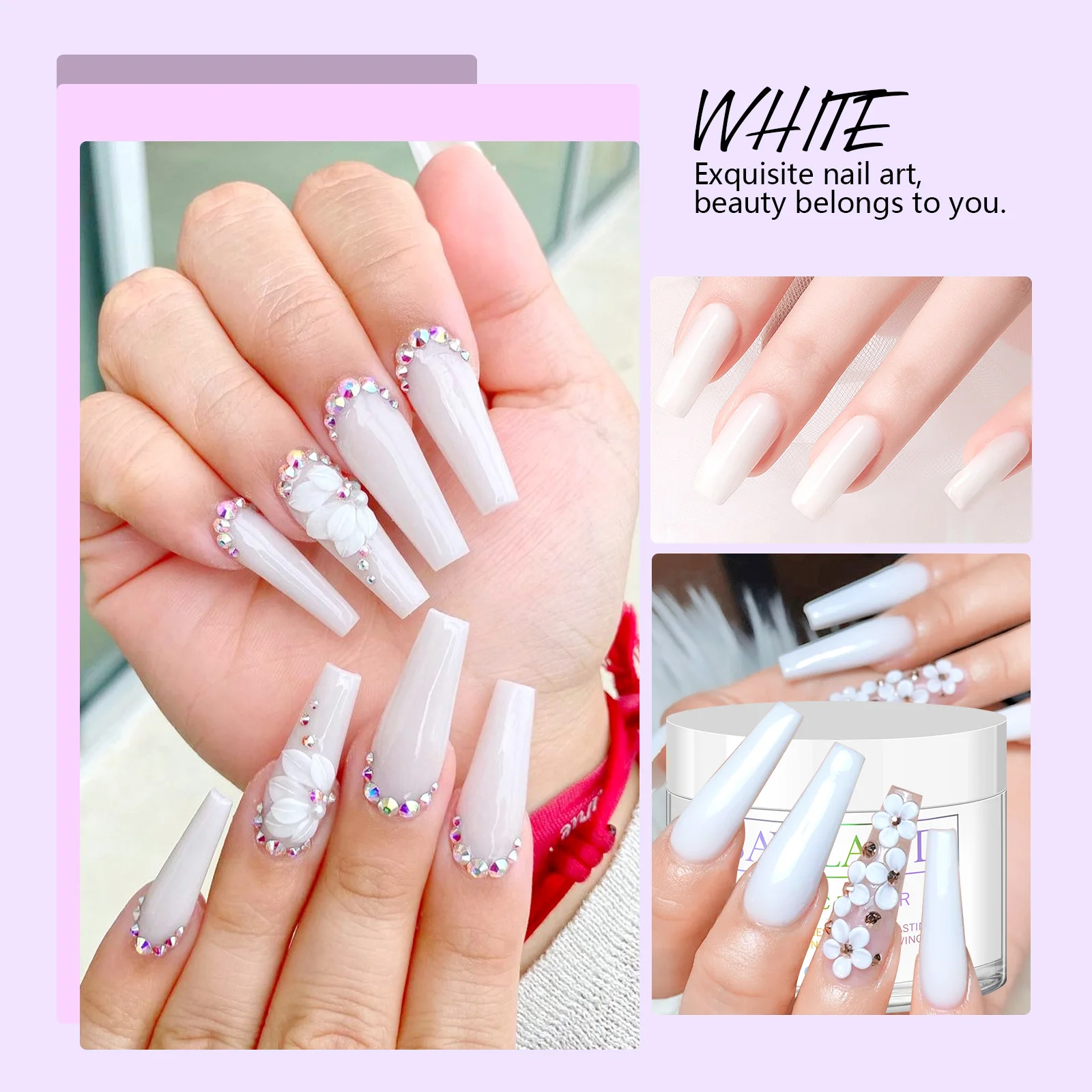 Saviland 30g Nail Acrylic Powder White Clear Carving Crystal Polymer Builder Nails Extension Art 3D Nail Art Polymer Powder 2