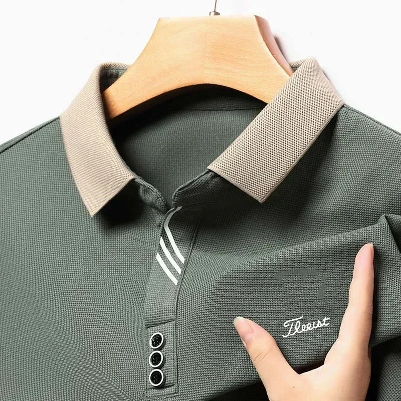

Men's long sleeved golf T-shirt, spring and autumn clothing, 2024 new casual wear, monochromatic minimalist Polo shirt, 2024