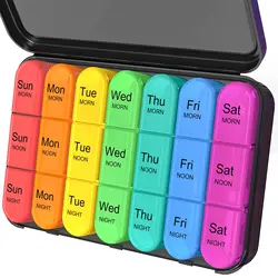 Weekly Pill Organizer with Triple Daily Compartments - Large Travel - Friendly Medicine Storage Box (Black)