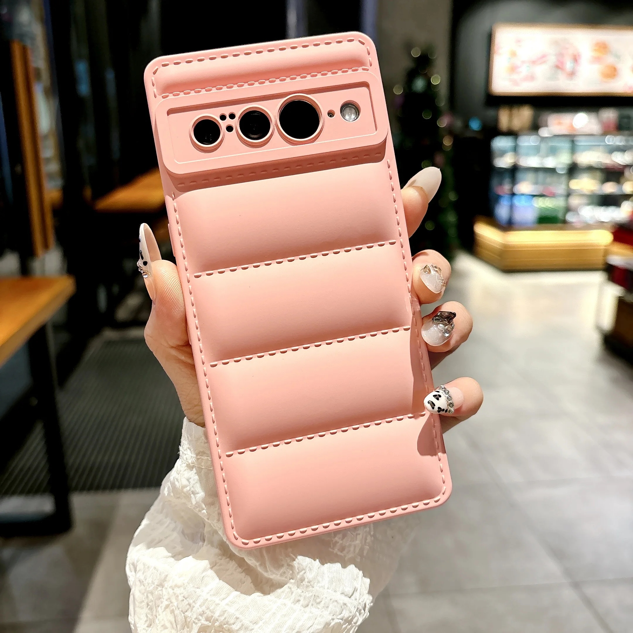 Soft Silicone Shockproof Puffer Wave Down Jacket Phone Case - Solid Color Cover