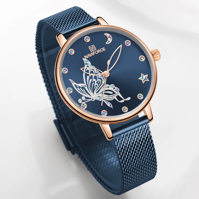 

NAVIFORCE Fashion Women Watch Top Luxury Brand Crystal Steel Mesh Ladies Wrist Watches Bracelet Girl Clock Relogio Feminino