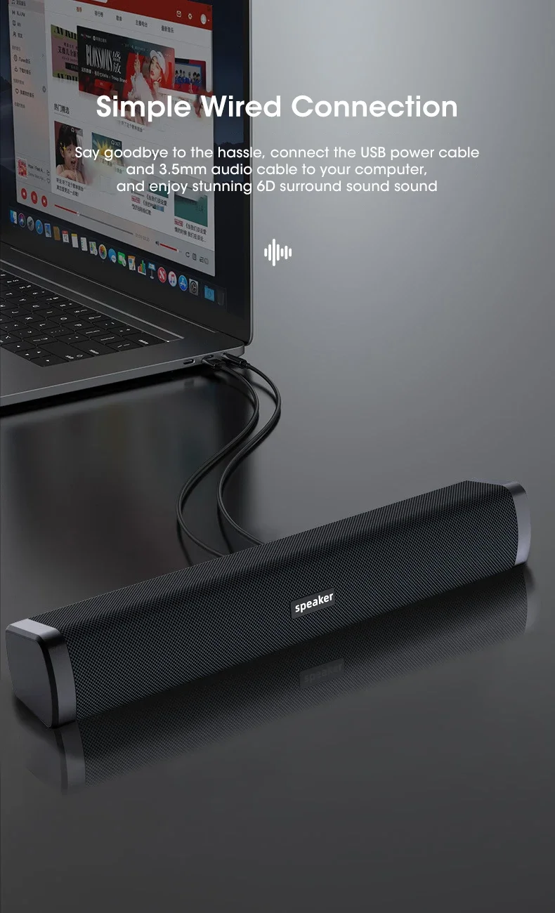 Description Picture 3 of itemBluetooth 4D Surround Speaker USB Powered Stereo Bass Sound Dual Desktop Speakers Home Surround SoundBar for Phone Laptop Tablet