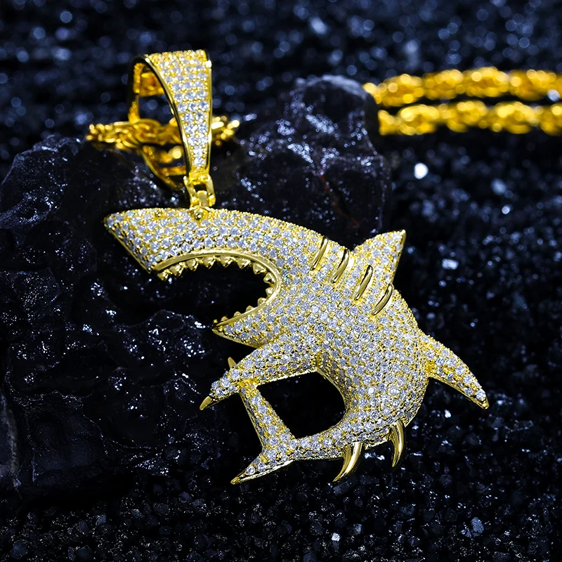 High Quality Shark Pendant Necklace For Men Hip Hop Jewelry 925