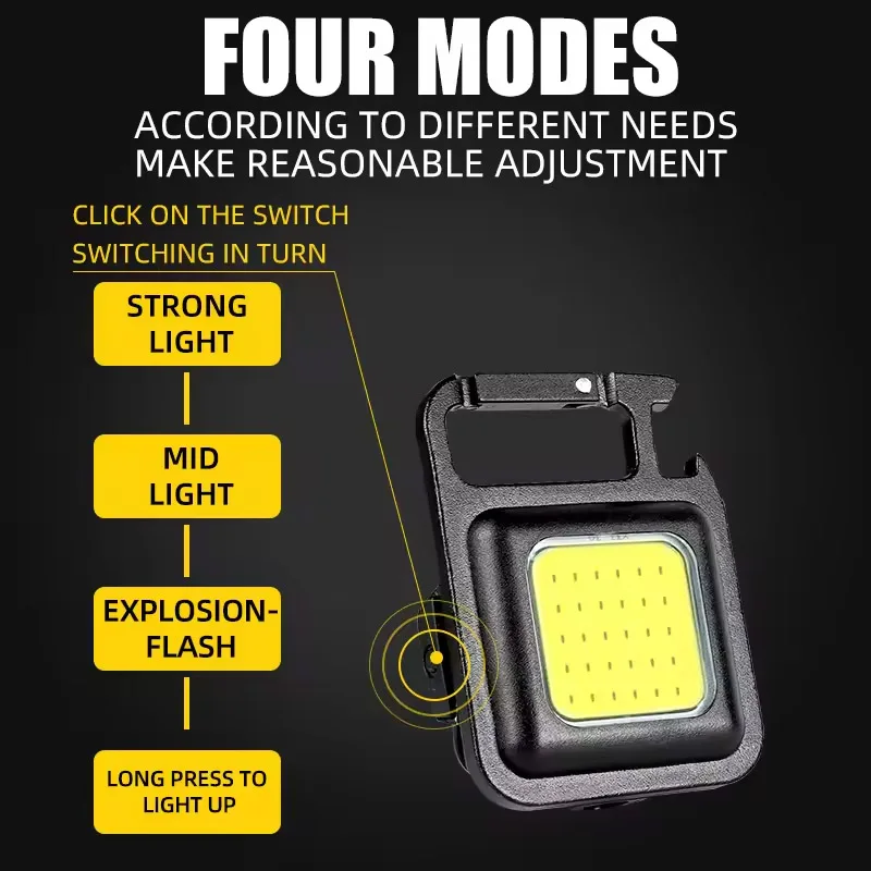 LED Mini Flashlight Super Bright COB LED Keychain Light Outdoor Emergency Camping Pocket Lamp With Tail Magnet Corkscrew