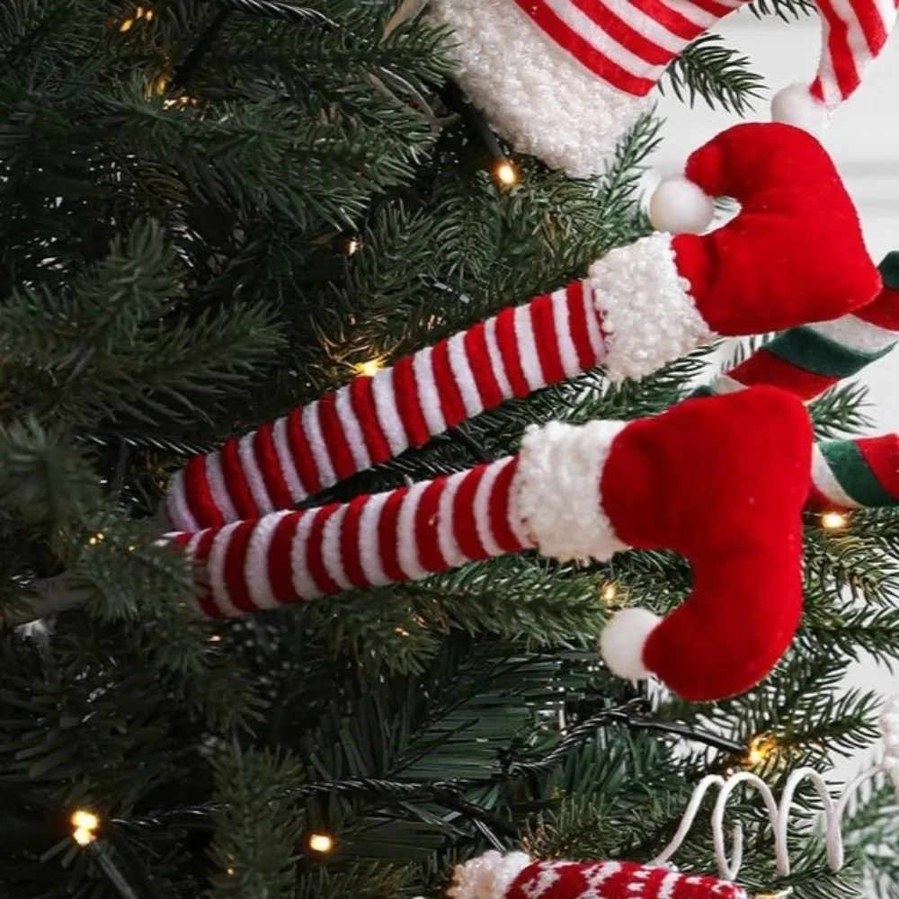 38cm Christmas Elf Legs Pendants Funny Realistic Plush Elf Legs Decorations Artificial Leg Handmade Xmas Tree Ornaments