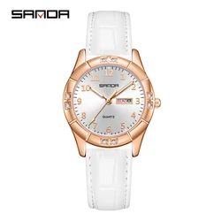 Elegant Korean Vintage Leather Quartz Watch for Women - Waterproof with Luminous Diamond Accent (White)
