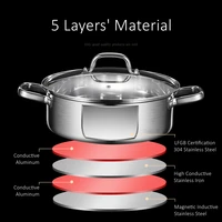 Pot à ragoût de cuisine en acier inoxydable 304, Certification LFGB, casserole de 28cm avec couvercle en verre trempé, marmite à frire antiadhésive 2