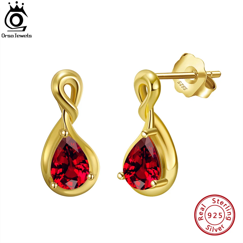 

ORSA JEWELS Exquisite Teardrop Shape Natural Garnet Stud Earrings in Solid 925 Sterling Silver for Women Earings Jewelry GME36