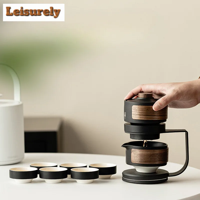 Zen Black Ceramic Tea Set Water Diversion Rotating Cover Bowl Kit Automatic Tea Maker Lazy Anti Scalding Kungfu Teapot Drinking