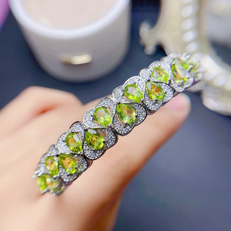 

Natural Olivine Bracelet for women silver 925 jewelry luxury gem stones 18k gold plated free shiping items