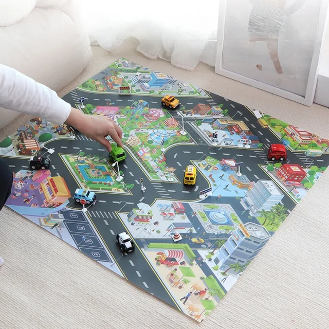 Baby Play Mat Road Map Mat for City Traffic City Car Parking Lot Map Traffic Signs Kids Climbing Playing Mat Educational Toy 3