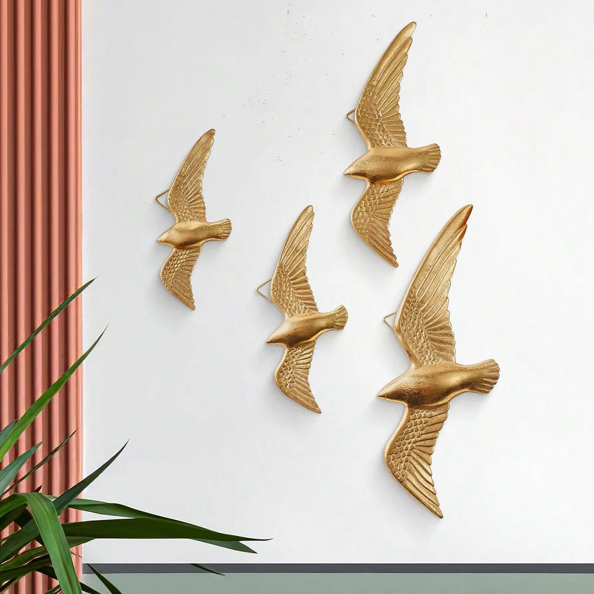 4PC, golden bird shape decorative wall hanging, suitable for living room, study, shop and celebration, party wall decoration