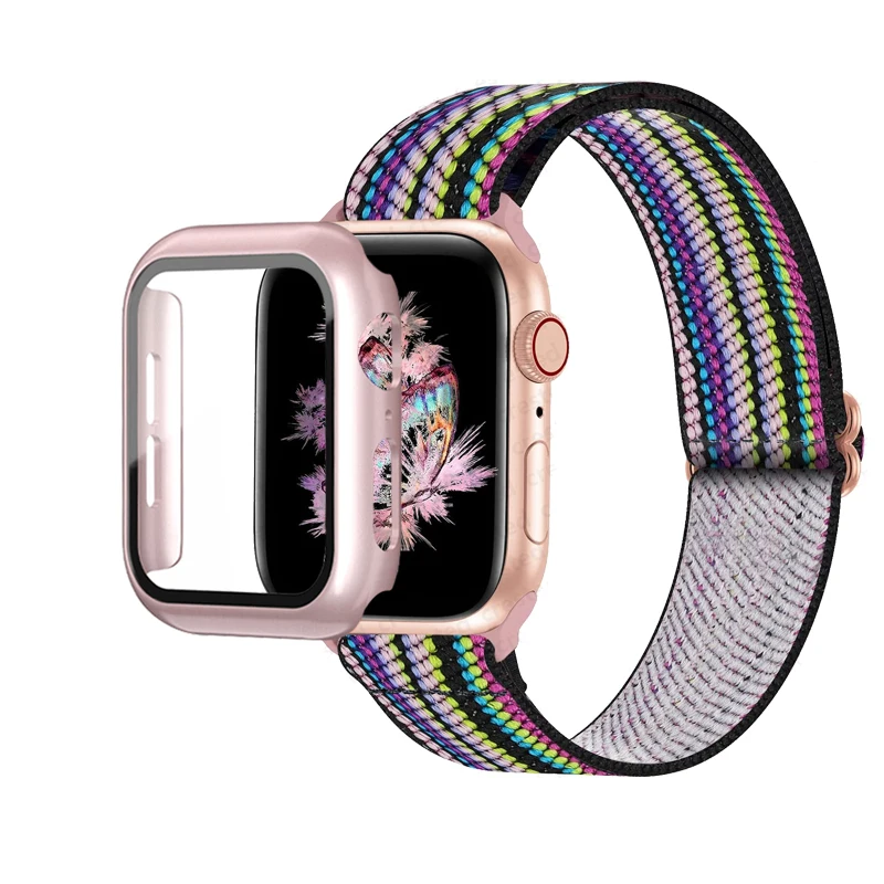 Elastic Nylon Loop Bracelet with Scrunchie Strap for Apple Watch with Case Combo