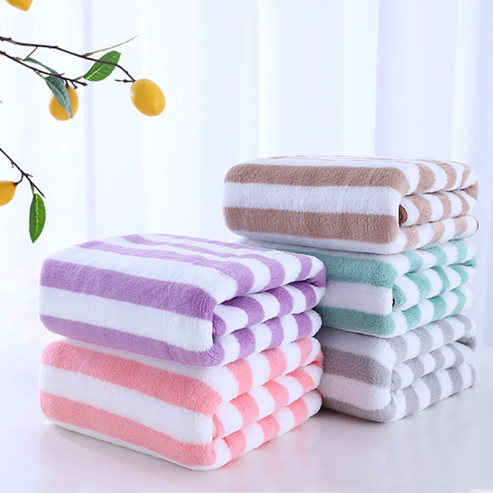 Bath Towel Coral Fleece Microfiber Striped Adult Household Textiles Bathroom Soft Woman Sauna Spa Absorbent Towel 35x75cm 2