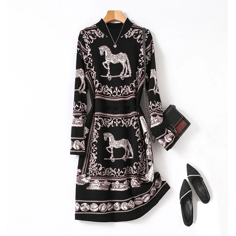 Końska pomarańczowa luksusowa markowa sukienka z dzianiny dla kobiet 2023 jesienno-zimowa odzież wieczorowa spódnica Elegantes