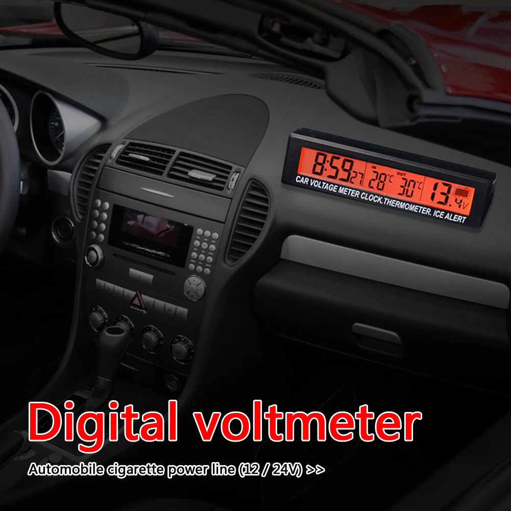 Digital Car Thermometer Clock Voltmeter with LED Backlight