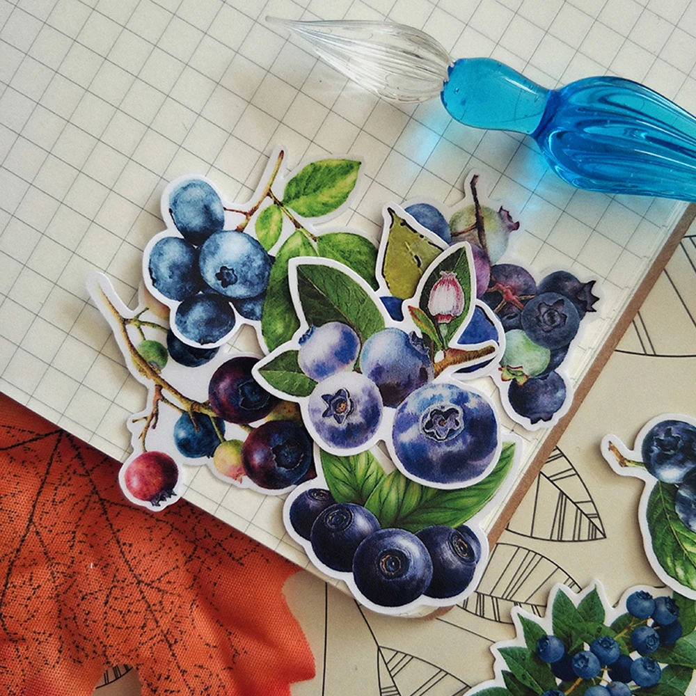 

Set of 30 Blueberry Fruit Stickers Pack Craft Decals for Handbook, Planner, Laptop, Scrapbook, Journaling