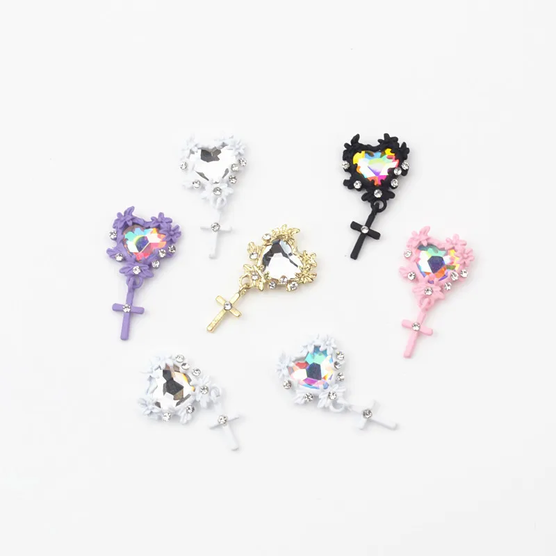 

5pcs 2023 Dark Luxury Heart Cross Nail Art Charms Chic Alloy Nail Love Decorations Rhinestones DIY Punk Gothic Accessories Nails