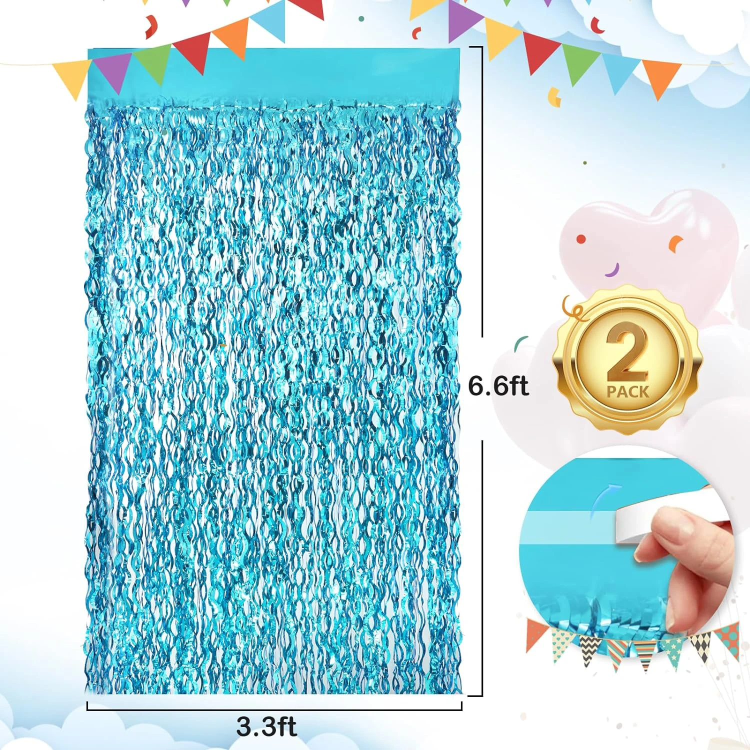 Light Blue Wave Curved Knife Shaped Rain Curtain Birthday Wedding Halloween Party Background Wall Decoration 1/2pcs birthday background supplies,birthday backdrop decoration,birthday party supplies