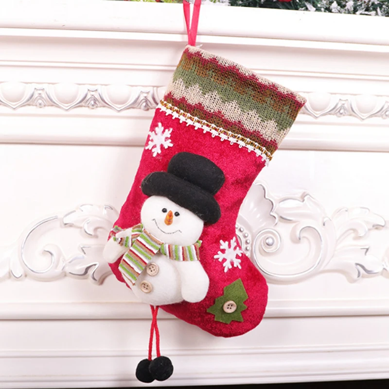 Christmas Gift Santa Claus Snowman Socks Christmas Tree Ornament Stocking Decoration Sock Kids Candy Bag