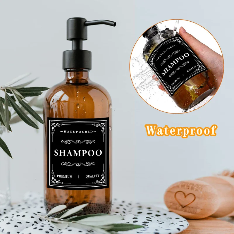Bathroom Labels Sticker Set Hand Soap Storage Jar Shampoo Conditioner Lotion Bottle 12PCS