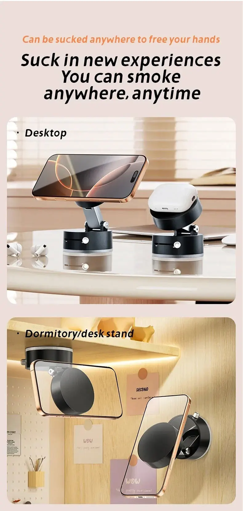 Mini Doppel Seite Magnetische Vakuum Saugnapf Telefon Halterung Tragbare Faltbare Universal Telefon Halterung Vakuum Adsorption – Detail 3
