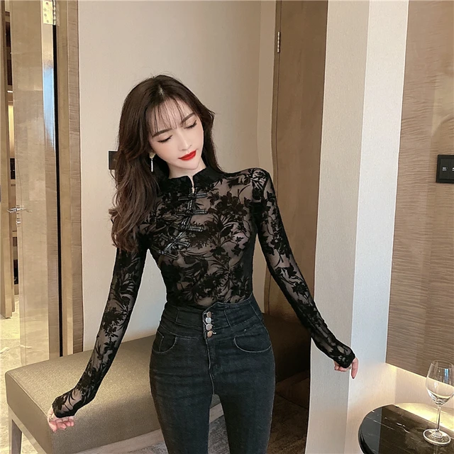 Blusa Transparente Blusas En Encaje Cortas Blusas Transparentes