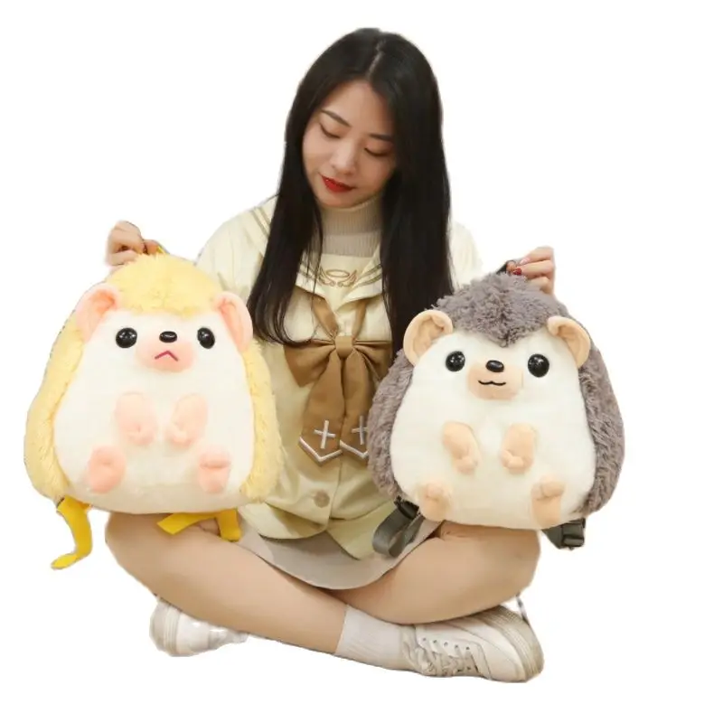 32cm Cute Soft Hedgehog Plush Backpack Kawaii Comfortable School Bag Cartoon Animal Bag Children's Gift Boys And Girls Student