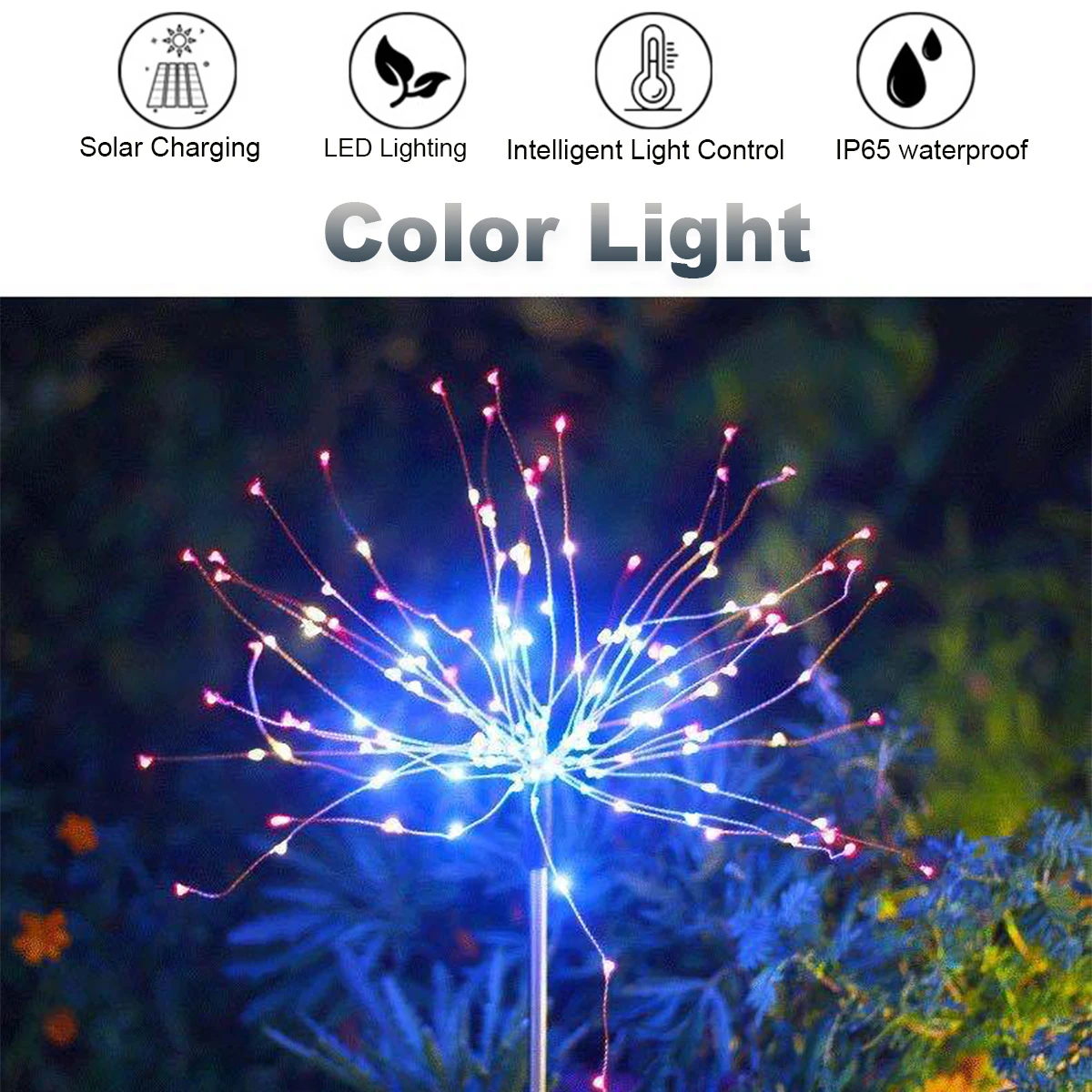 Description Picture 3 of itemLED Solar Firework Lights Outdoor Waterproof Garden Fairy Lights 8 Lighting Mode Outdoor Dandelion Lawn Light For Landscape Lawn