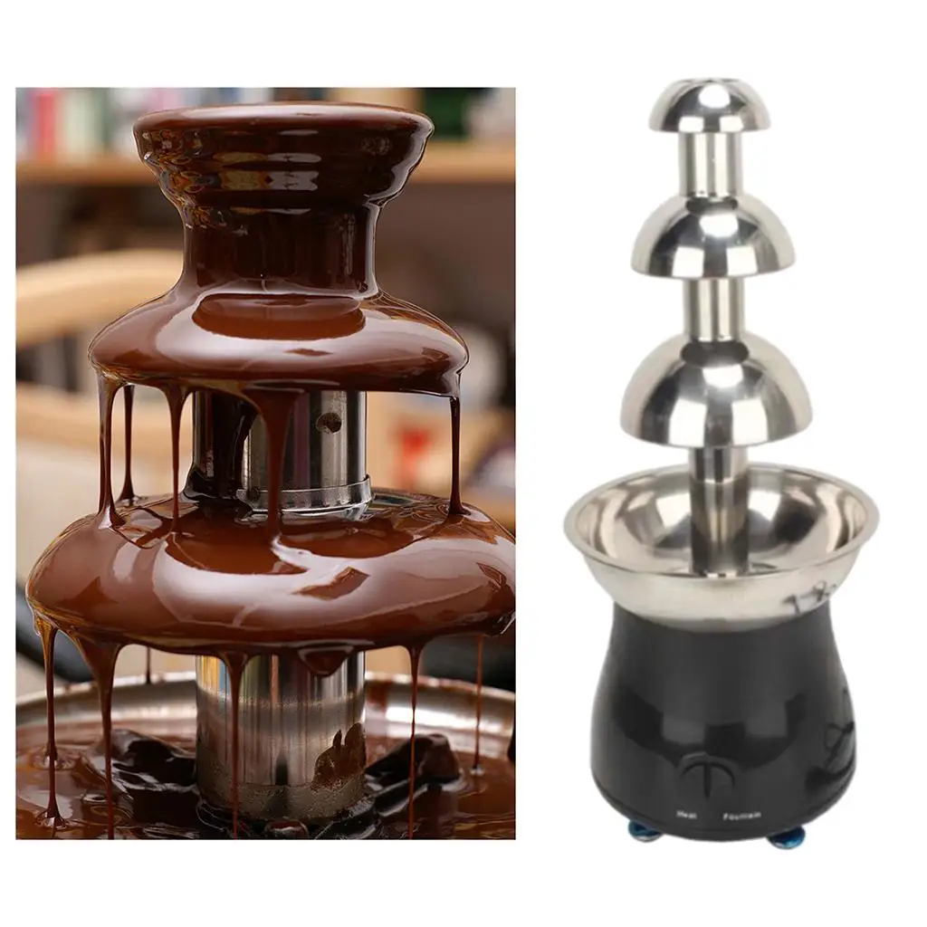 Stainless 4 Tiers Chocolate Fondue Fountain Maker Small for Wedding Plug-UK