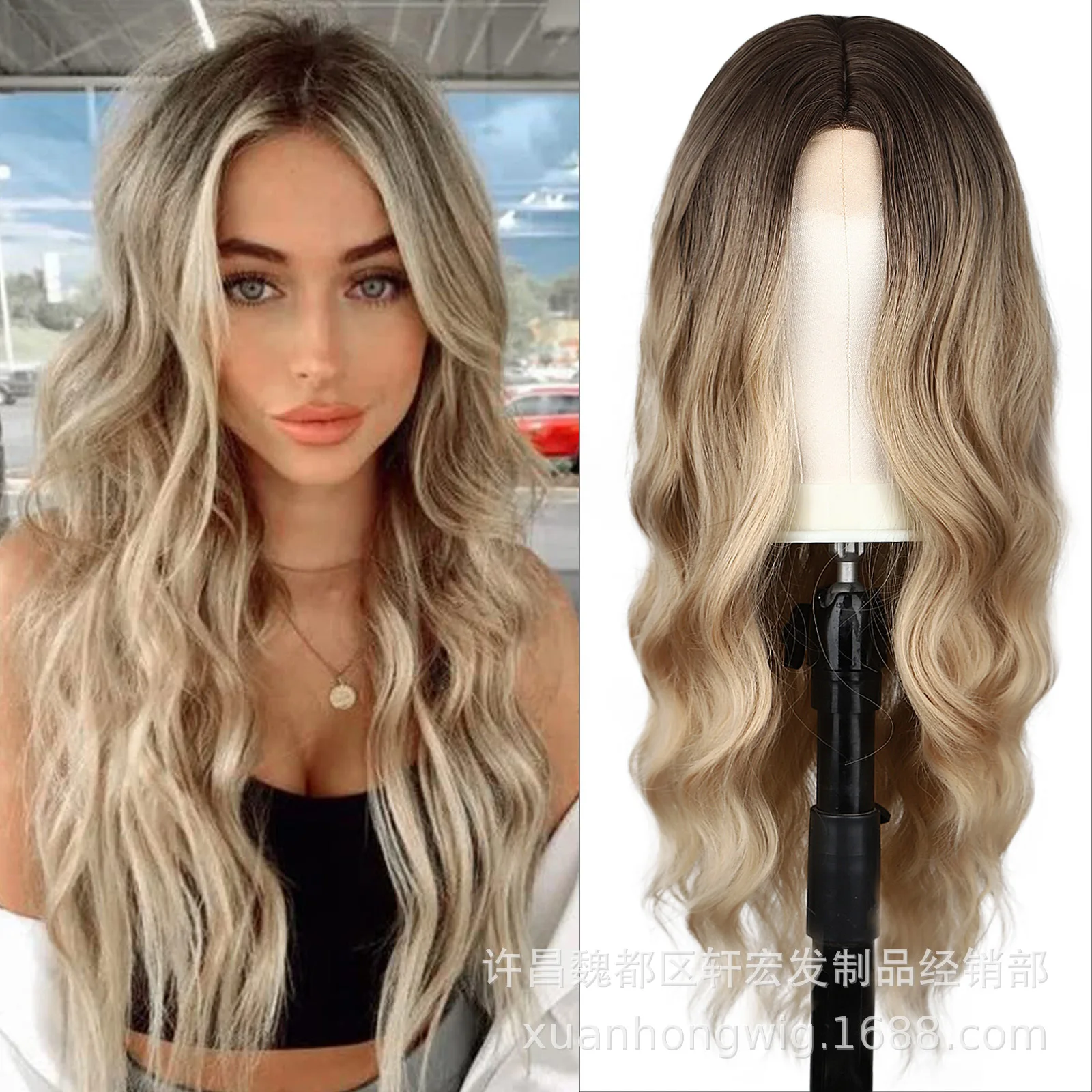 

wig for women Cross Border Wigs Small Lace Big Wave Long Curls Mid Parted Gradient Lace Wigs Synthetic Fiber Hood Wigs