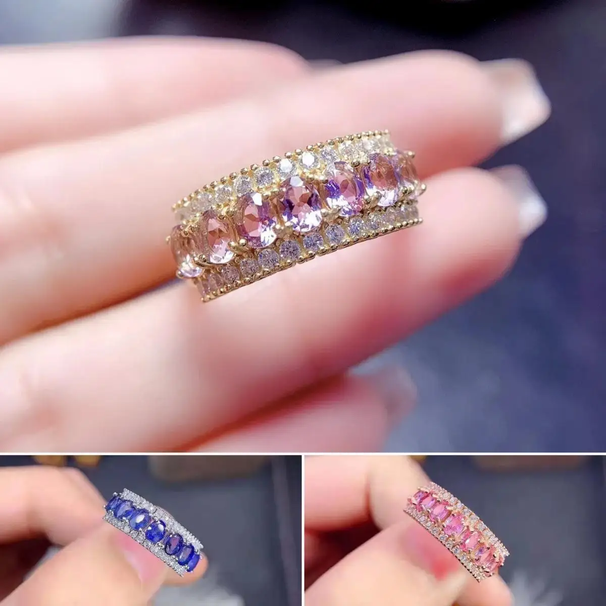 FS Fashion S925 Sterling Silver 3*4 Natural Amethyst/Sapphire Ring With Certificate Fine Charm Wedding Jewelry for Women MeiBaPJ