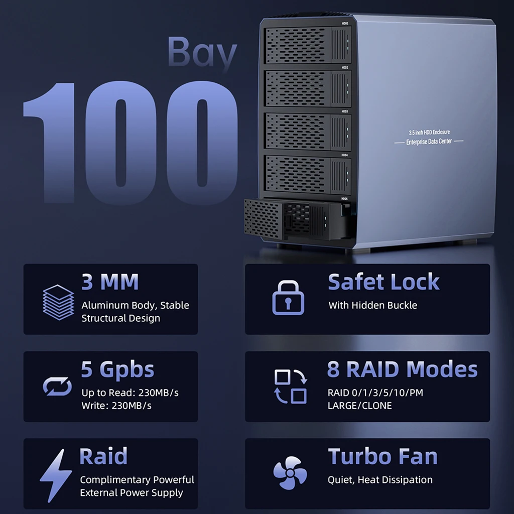 하드 드라이브 도킹 스테이션, 알루미늄 HDD 케이스 지지대, 2.5, 3.5 인치 HDD, SSD용 8 레이드 모드, 5 베이 SATA HDD 도킹 스테이션