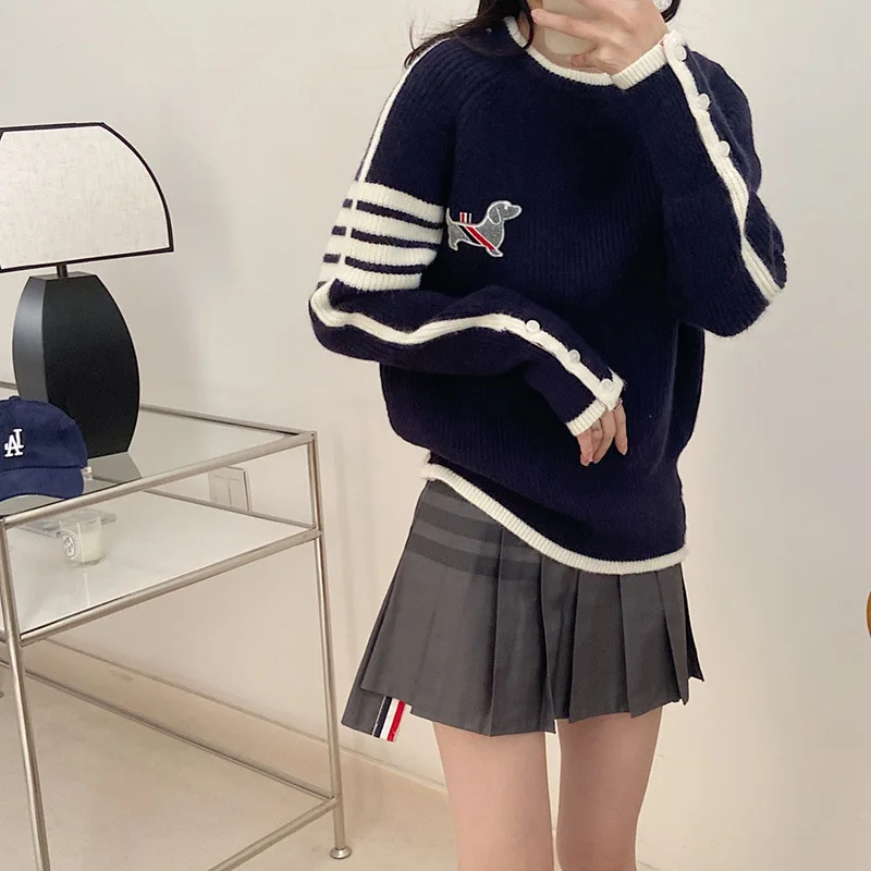 

High Quality Korean Fashion TB College Wind Age Cartoon Dog Pullover 2023 Spring and Autumn New Loose Lazy Wind Sweater Pullover