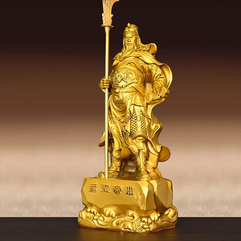 Guan Gong Brass Statue - Chinese God of Wealth Warrior Figure with Sword, Full Copper Guan Yu Statue for Home/Business Decor