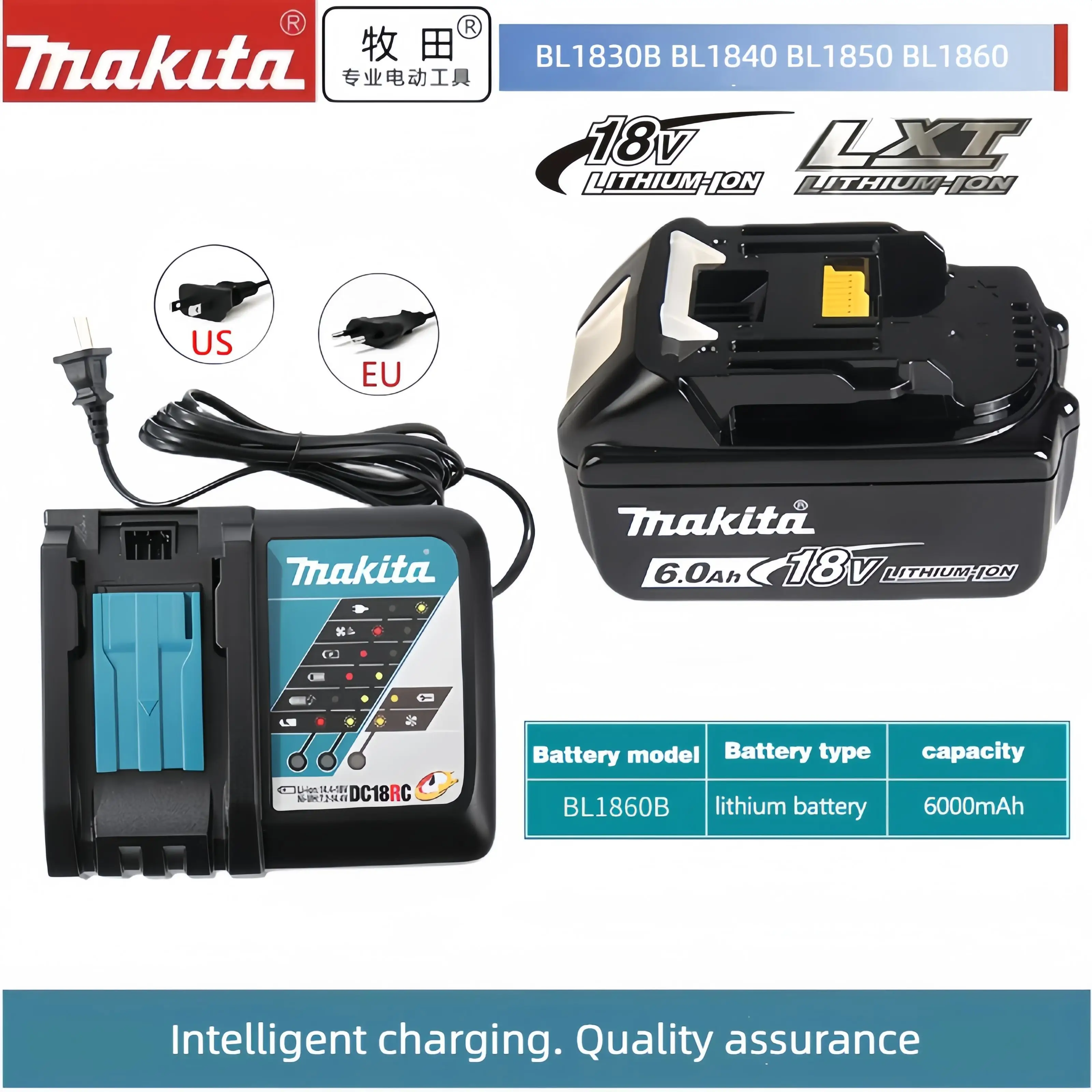 

Original Makita BL1860 BL1850B BL1850 BL1840 BL1830 screwdriver battery & charger 18v Replacement Power Tool Batteries.