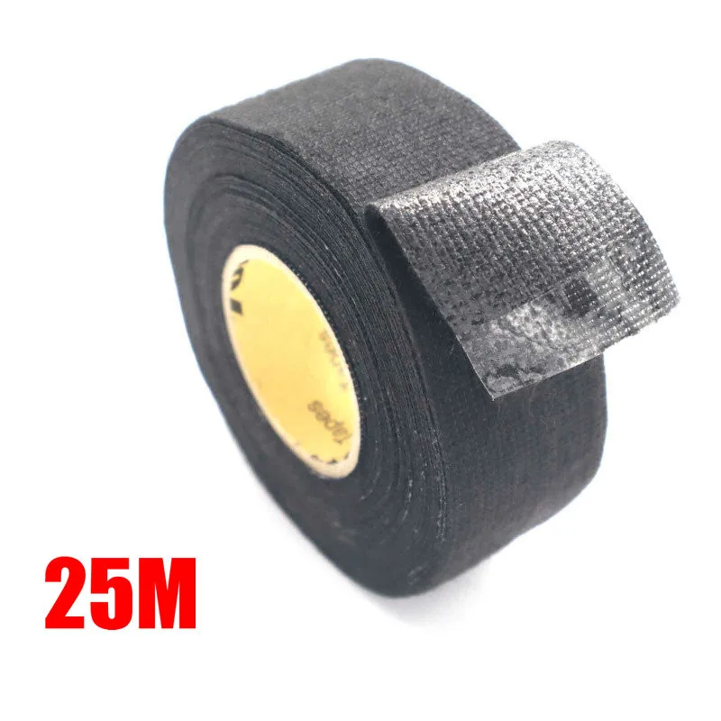 19mmx15M Strong Adhesive Cloth Fabric Tape Black Automotive Heat-induced  Wiring Harness Car Anti Rattle Self Adhesive Felt Tape