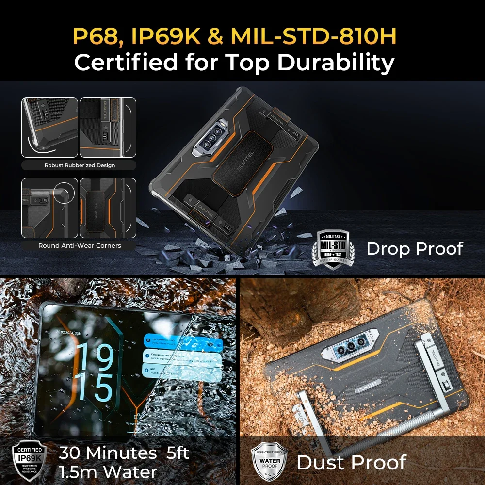 Oukitel RT8 Rugged 20000mAh Tablet 11" FHD+ Display 6GB+256GB Helio G99 Tablet 48MP Camera Tablets PC 33W Android 13 5