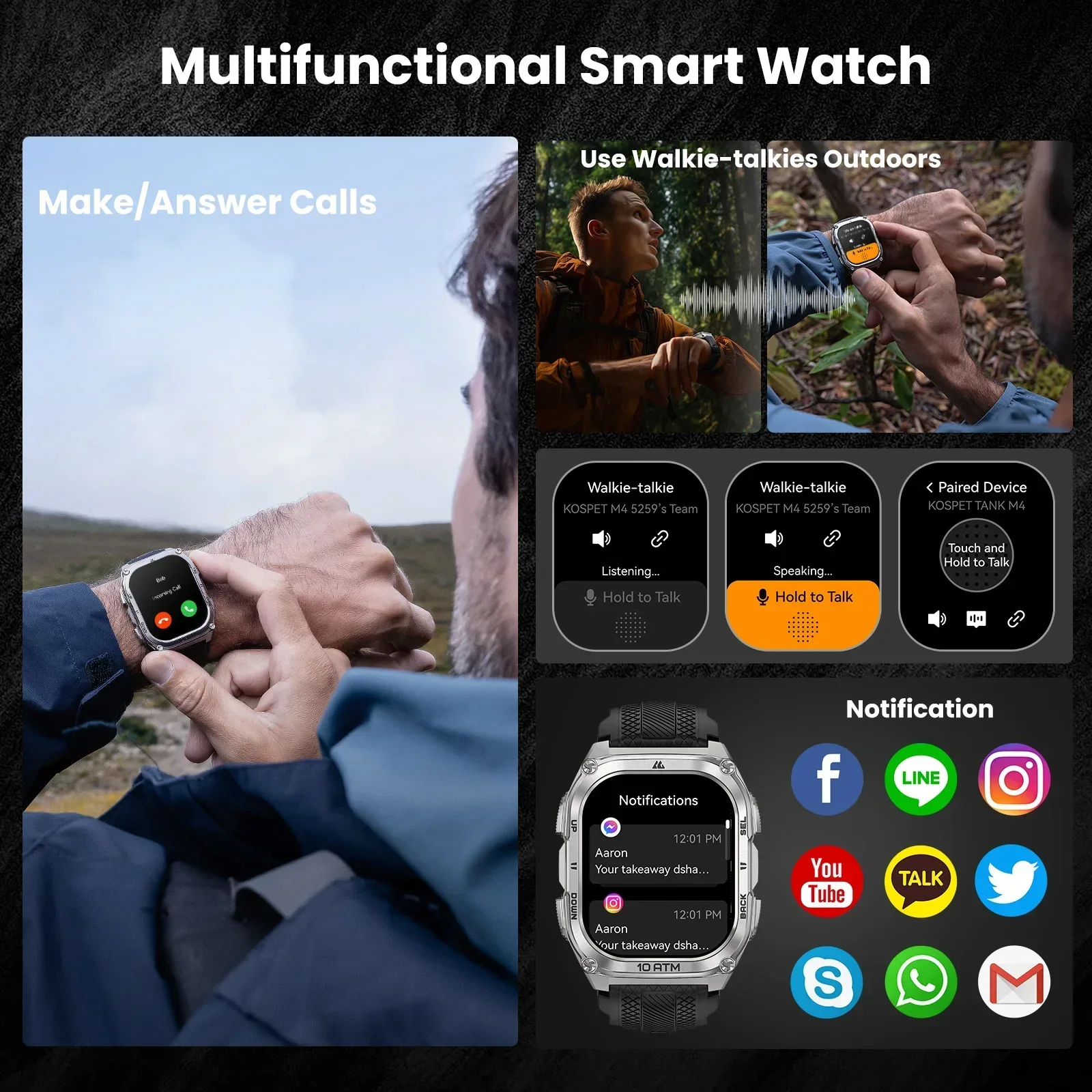 KOSPET Tank M4 Smart Watch Stainless Steel 6-Sat GPS Offline Maps 10ATM Waterproof 45M Dive 24/7 Health Monitor for Android iOS KOSPET Tank M4 Smart Watch Stainless Steel 6-Sat GPS Offline Maps 10ATM Waterproof 45M Dive 24/7 Health Monitor for Android iOS - Image 3