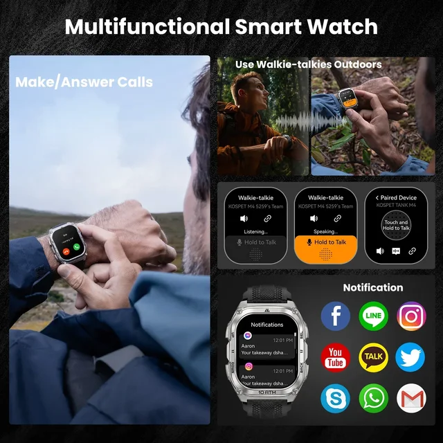 KOSPET Tank M4 Smart Watch Stainless Steel 6-Sat GPS Offline Maps 10ATM Waterproof 45M Dive 24/7 Health Monitor for Android iOS KOSPET Tank M4 Smart Watch Stainless Steel 6-Sat GPS Offline Maps 10ATM Waterproof 45M Dive 24/7 Health Monitor for Android iOS - Image 3