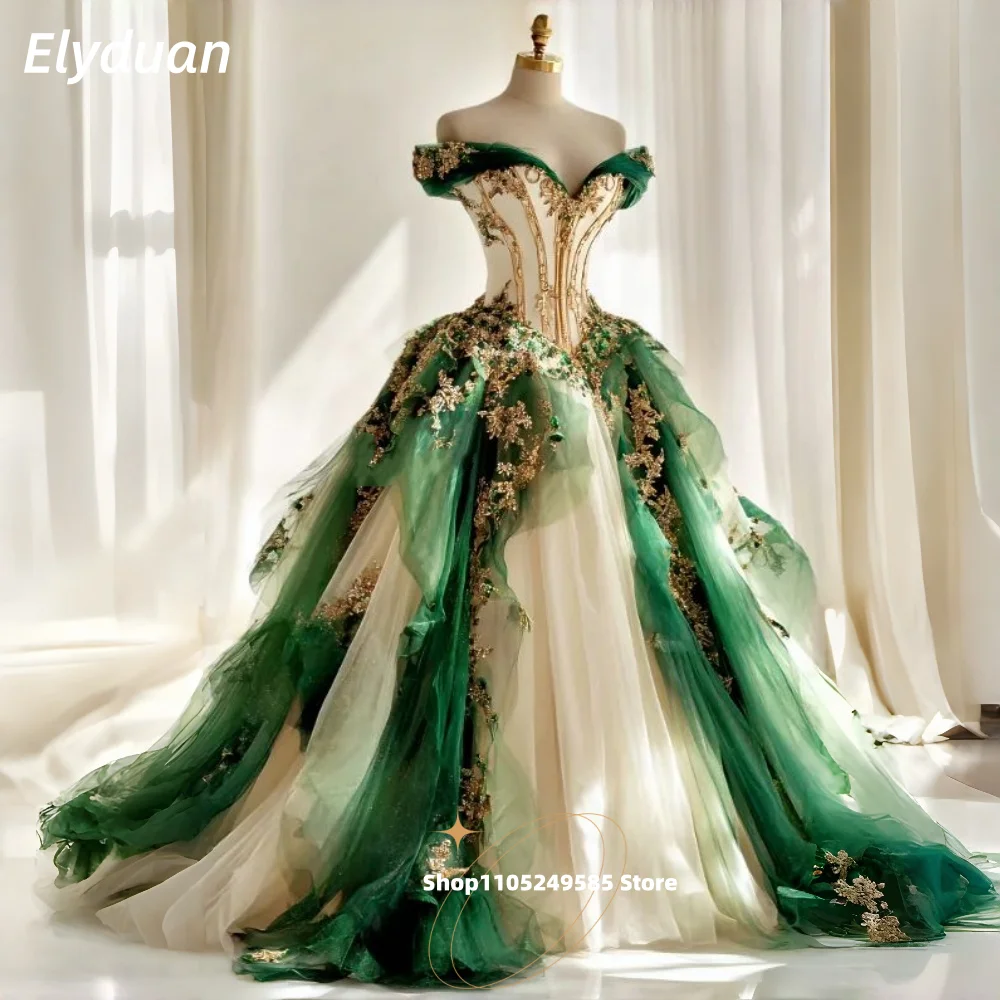Robe de mariée Pastrol Champagne et Green Fantasy, style princesse à volants, avec appliques en dentelle, épaules dénudées, sur mesure - AliExpress 320