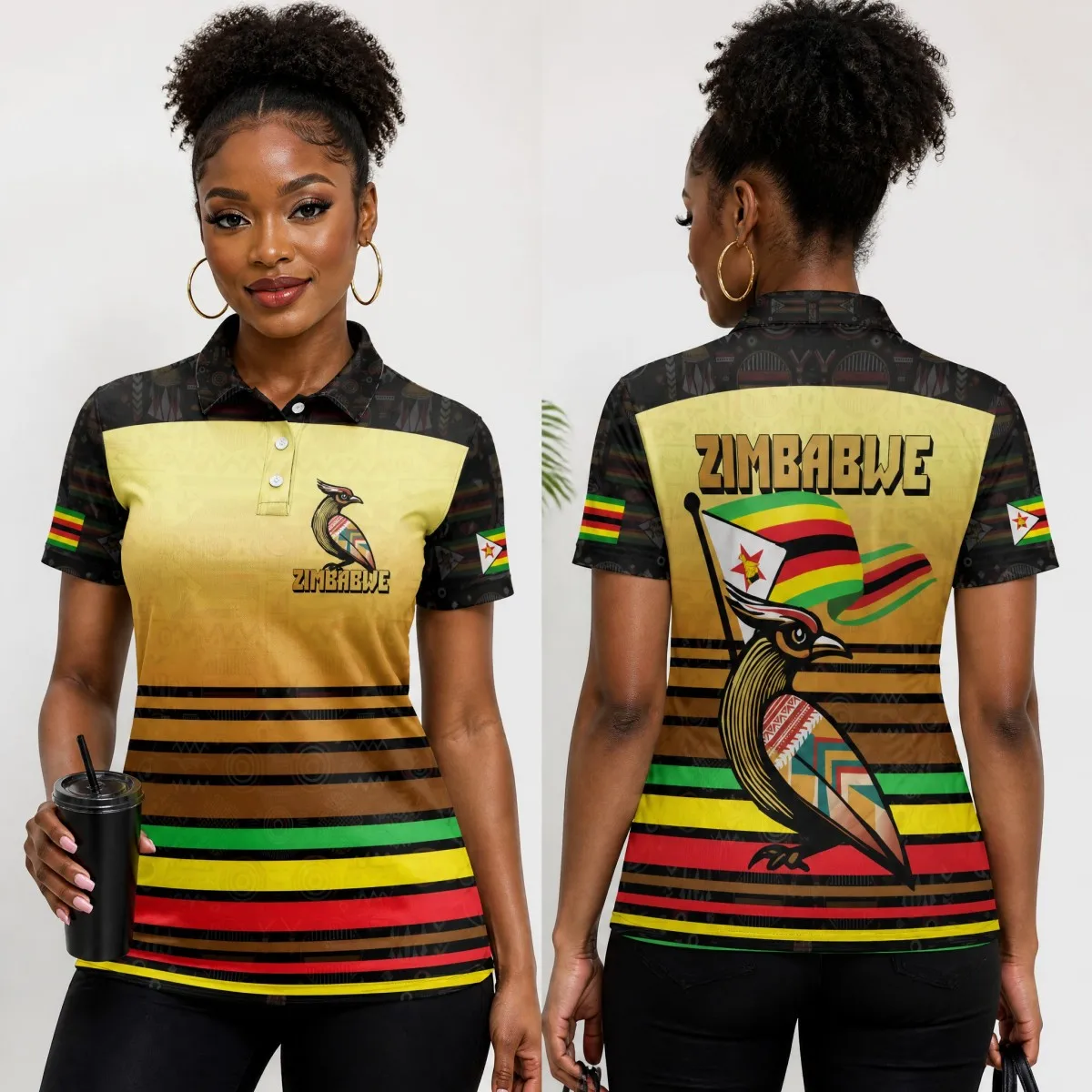 Sommerliche Street-Fashion-Oberteil: Traditionelles Simbabweisches Damen-Poloshirt mit Ethnischem Muster und Kurzen Ärmeln, Lässiges T-Shirt