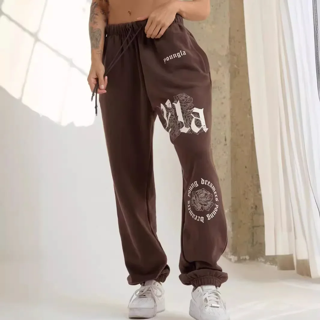 American Style Sweatpants Men Women's Fitness Gym Beauty Running Training Pants Cotton Twill Printed Trousers Trendy