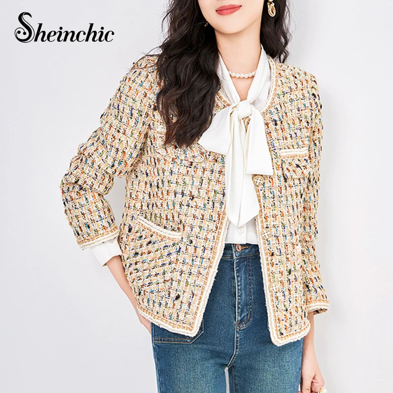

Old Money Style Women Elegant Tweed Jacket 2023 Luxury Designer Vintage O-neck Wool & Blends Coat Manteau Femme Hiver