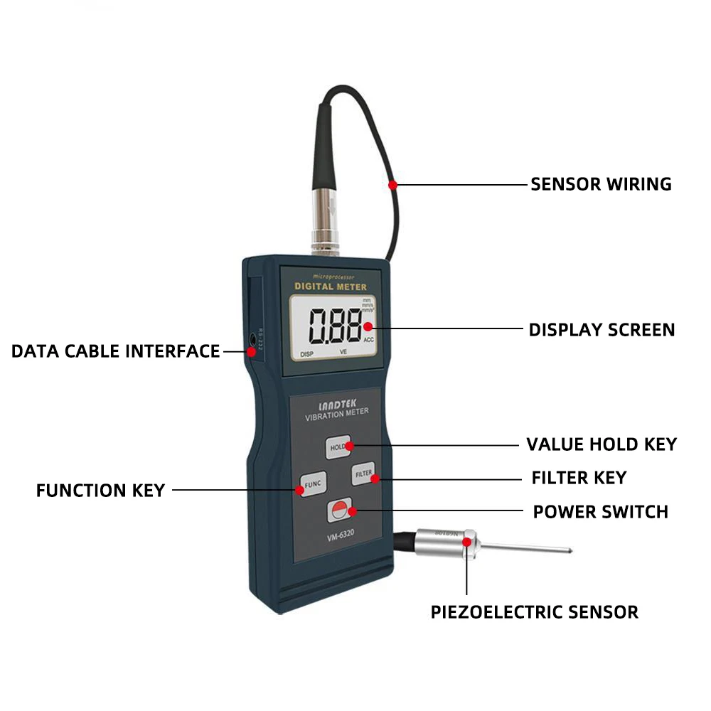 Vibration Meter VM-6320 10 Hz ~ 1K Hz Mechanical Vibration dDetector Speed motor fault vibrometer 0.01 mm/s ~ 200 mm/s 2